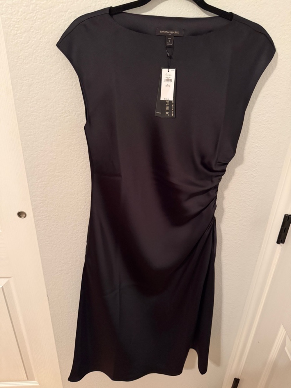 Banana Republic Black Midi Ruched-Side Sheath Dress